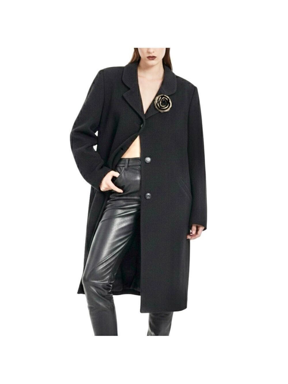 Vintage 90s Novelti cashmere blend black minimalist old money boxy over coat 11